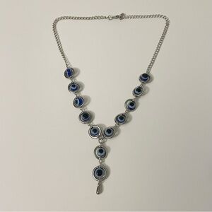 Silver Tone Rotating Evil Eye Charms Necklace